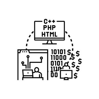 desarrollador utilizando programación idiomas para software Ingenieria vector