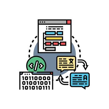 Programming code developing a digital language concept vector