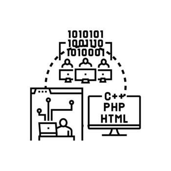 Code crafting combined toolset for software development programming vector