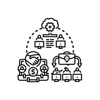 Collaborative developer network creating shared software projects vector