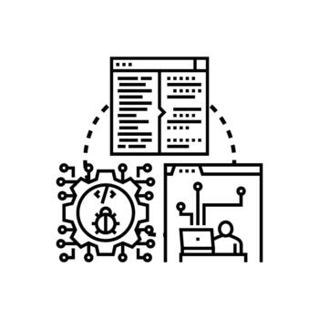 Debugging code errors in software development process vector