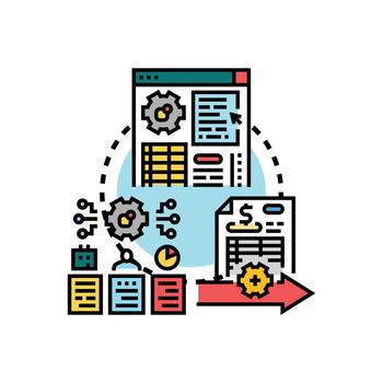 empresa solicitud operaciones concepto con datos Procesando flujo de trabajo vector