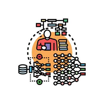 Learning process creating artificial intelligence and data analysis vector
