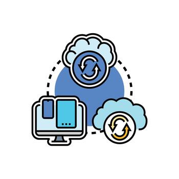 cruzar dispositivo sincronización con nube informática y datos fluir vector