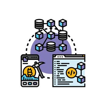 Harmful bitcoin mining program cyber attack concept vector