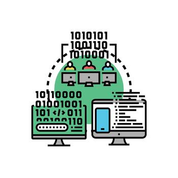 Coding developing programming software application data solution team vector