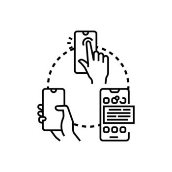 Hand using smartphone application user interface selection vector