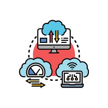 Cloud migration process transferring data between technologies vector