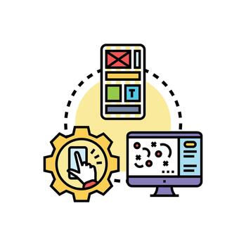 Interactive application layout developing and user experience concept vector