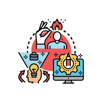 Creative process emphasizing idea generation and innovative problem solving vector