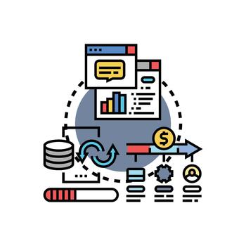 datos consumo flujo de trabajo Procesando digital información concepto vector