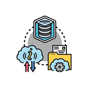 Central database storage cloud computing data network system vector