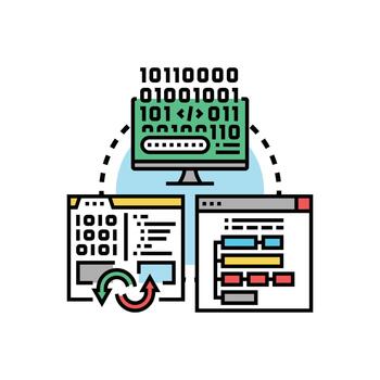 segundo Generacion programación idioma icono ilustrando desarrollo vector
