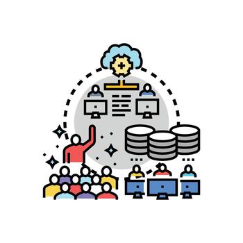 equipo lograr colaborativo actuación y nube informática concepto vector