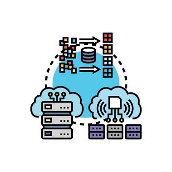 Server storage cluster managing data processing and cloud computing vector