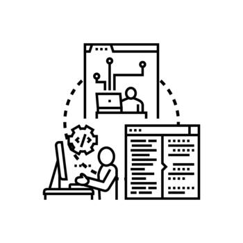 Code troubleshooting process in software development vector