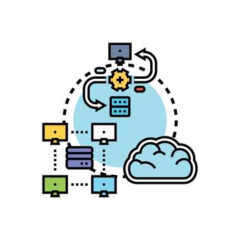 Server database mesh network connecting cloud computing systems vector