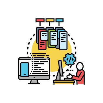 desarrollador creando software durante codificación pique desarrollo proceso vector