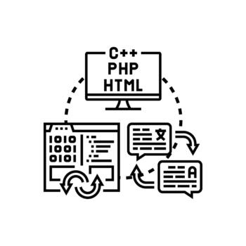 Software language types developing programming code concept vector