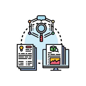 científico estudiar proceso analizando investigación datos y desarrollo vector