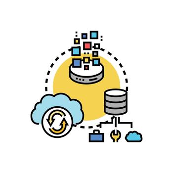 Data storage interface connecting cloud and database systems vector