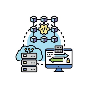 Connected data storage server computing network concept vector