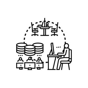 computadora espacio de trabajo concepto Procesando datos y colaborando vector