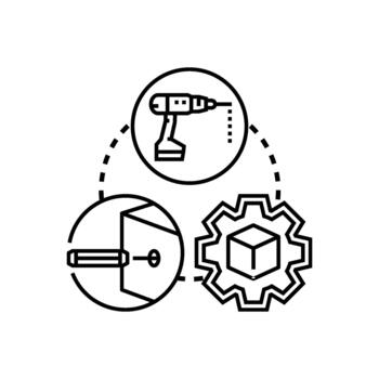 Assembling process concept with tools and components vector
