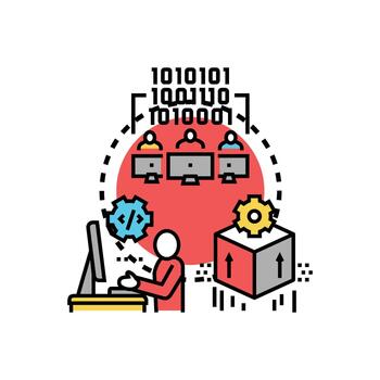 software desarrollo apoyo trabajo en equipo y codificación proceso vector