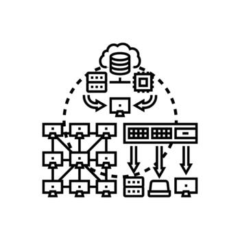 Database node network connecting data cloud computing systems vector