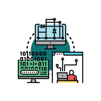 computadora programación concepto creando digital software desarrollo vector
