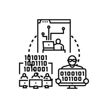 programadores creando software código y desarrollando tecnologías vector
