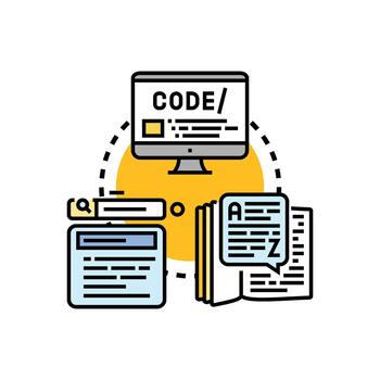 guión código glifo codificación programación desarrollo concepto vector