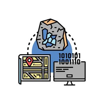 Recognizing problem concept with rock, map, and binary data vector