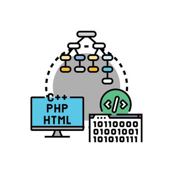 programación desarrollo creando software y digital idiomas vector