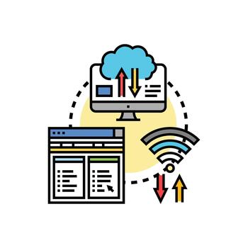 Cloud computing transferring digital data across networks vector