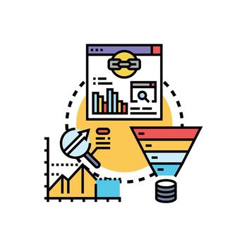 Cloud analytics dashboard visualizing data processing and funnel vector