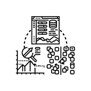 agrandar datos visualización y análisis concepto icono vector