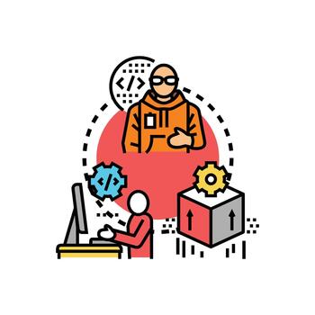 Computer programmer working on software development project vector