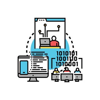 creando software y codificación programas con equipo desarrollo vector