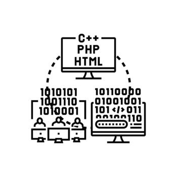 programadores desarrollando software utilizando varios codificación idiomas vector