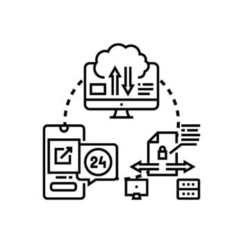transmitiendo digital archivos y datos nube informática vector