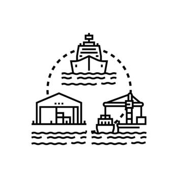 Dockside container loading unloading process operations vector
