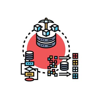 Server data mining process and big data analysis concept vector