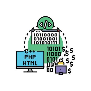 Innovative software programming language development earning concept vector