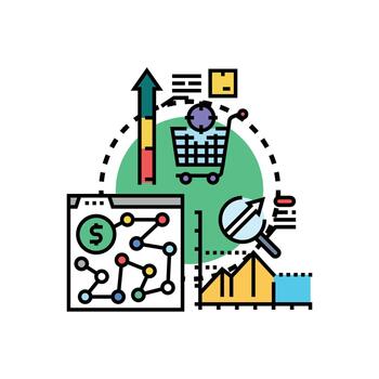 Analytics driven selling strategy with data optimization vector