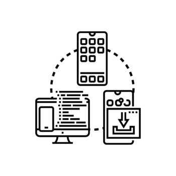 Mobile app deployment process for software development vector