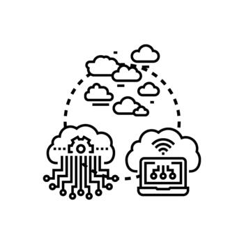 Cloud computing formation process on digital infrastructure vector