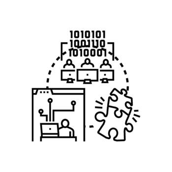 Programmers creating code together for software development vector