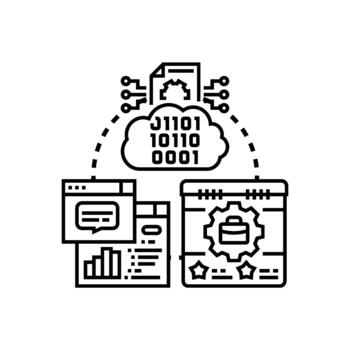 Operational workflow visualization with data processing and task management vector